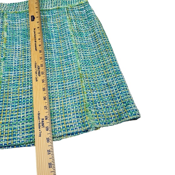 J McLaughlin Tweed Fringe Silk Blend Pencil Skirt - Green / Blue / Yellow - Picture 7 of 9